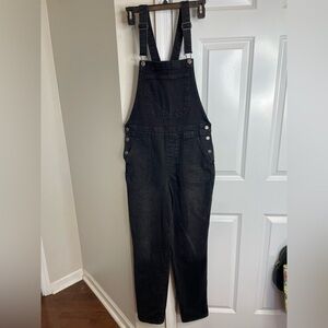 Old Navy Black Denim Overalls Size 6 Tall Adjustable Strap Wide Leg